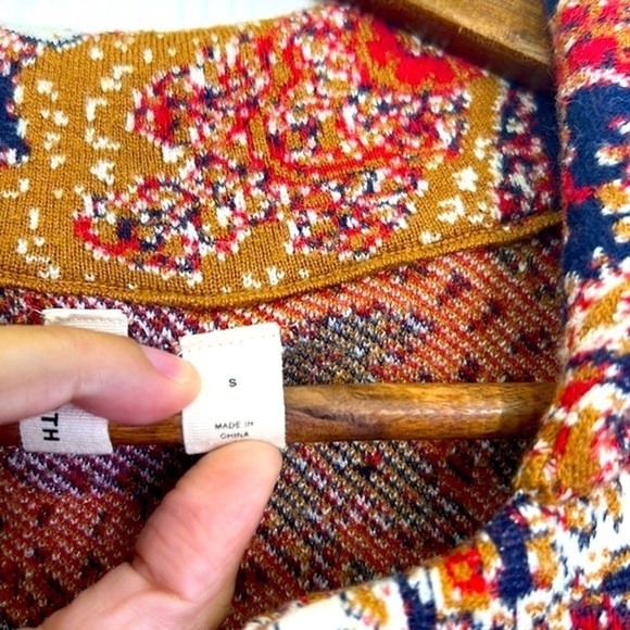 Moth by Anthropologie- Intarsia Paisley Colorful Print 1 Button Sweater Jacket S - Picture 9 of 12